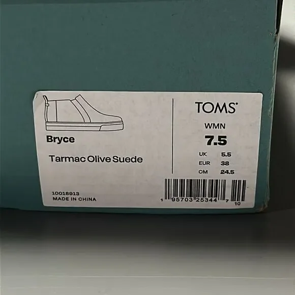 TOMS Women’s Bryce Tarmac Olive Suede Shoes - Size 7.5 - Picture 2 of 5